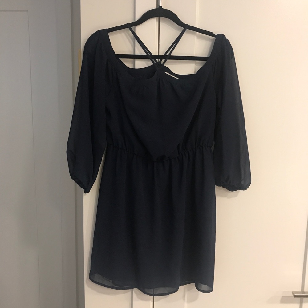 WAYF Cold Shoulder Halter Dress in Navy